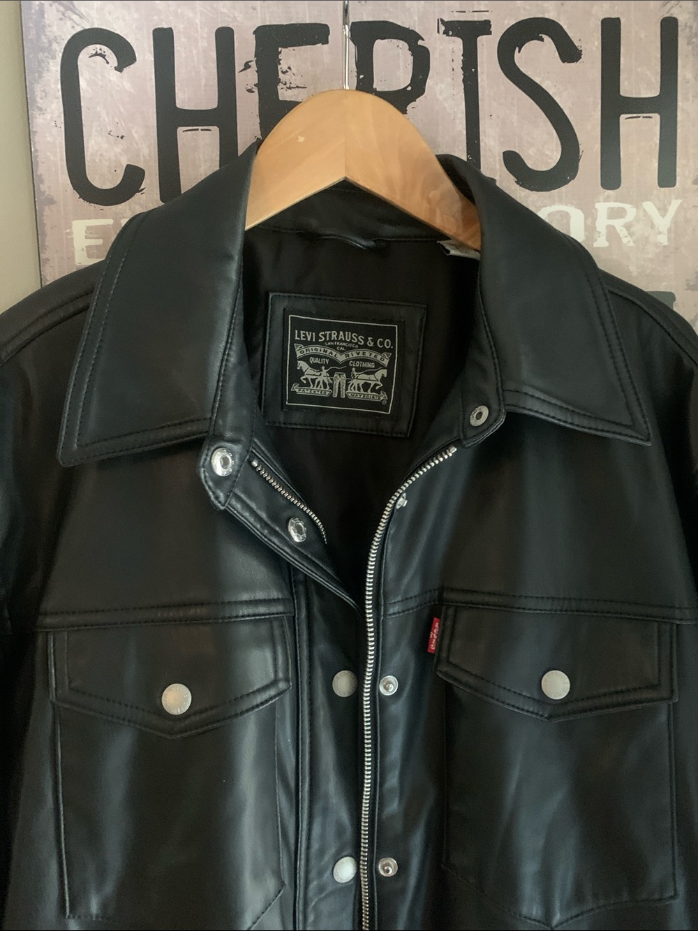 Levi's Black Faux Leather Jacket with Silver Hardware